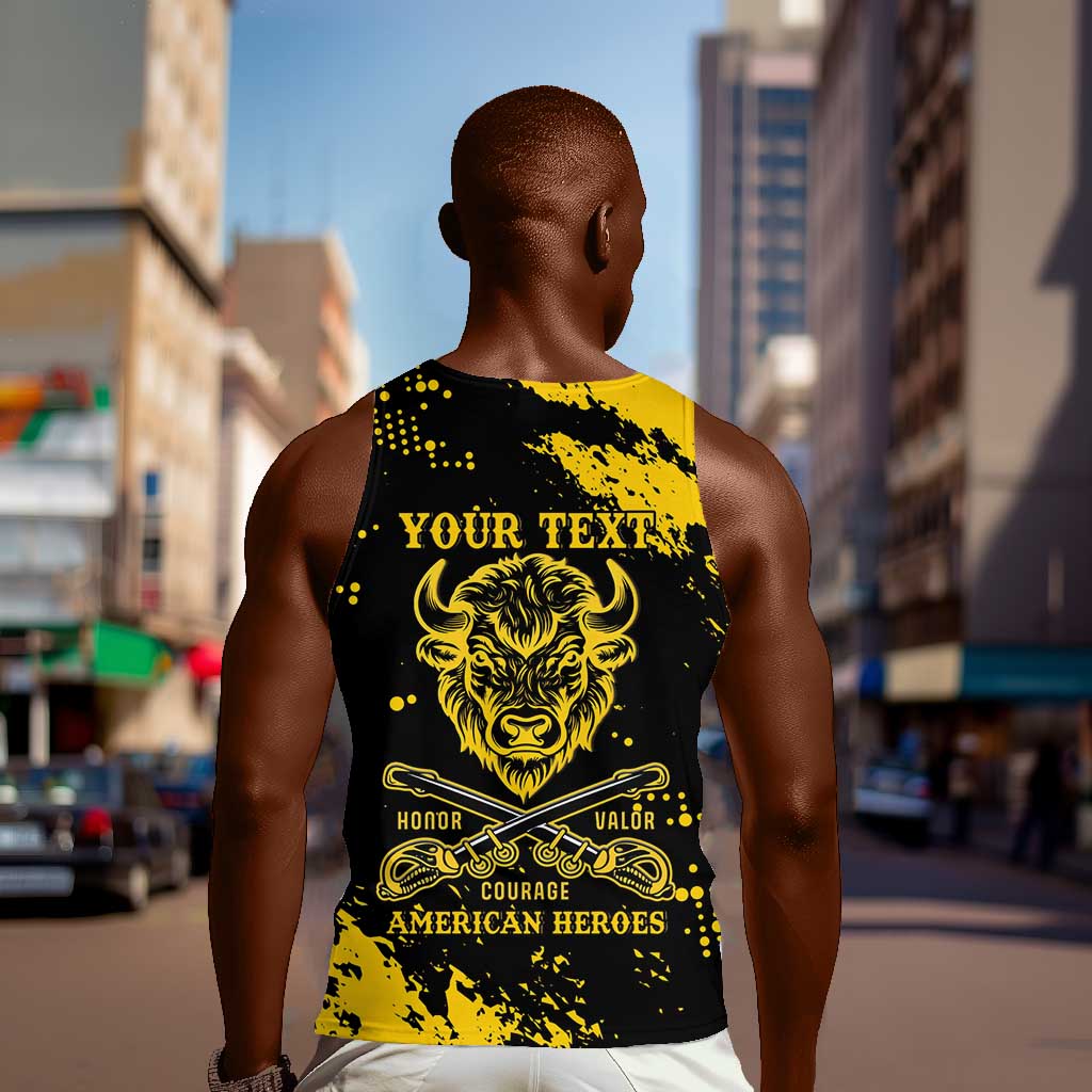 Personalized African-American Heroes Men Tank Top Bison Buffalo Soldiers - Black Grunge Style - African Pride