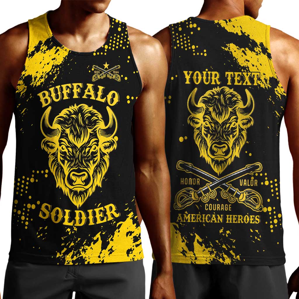 Personalized African-American Heroes Men Tank Top Bison Buffalo Soldiers - Black Grunge Style - African Pride