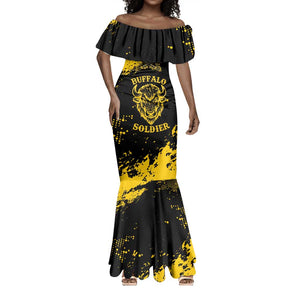 Personalized African-American Heroes Mermaid Dress Bison Buffalo Soldiers - Black Grunge Style - African Pride