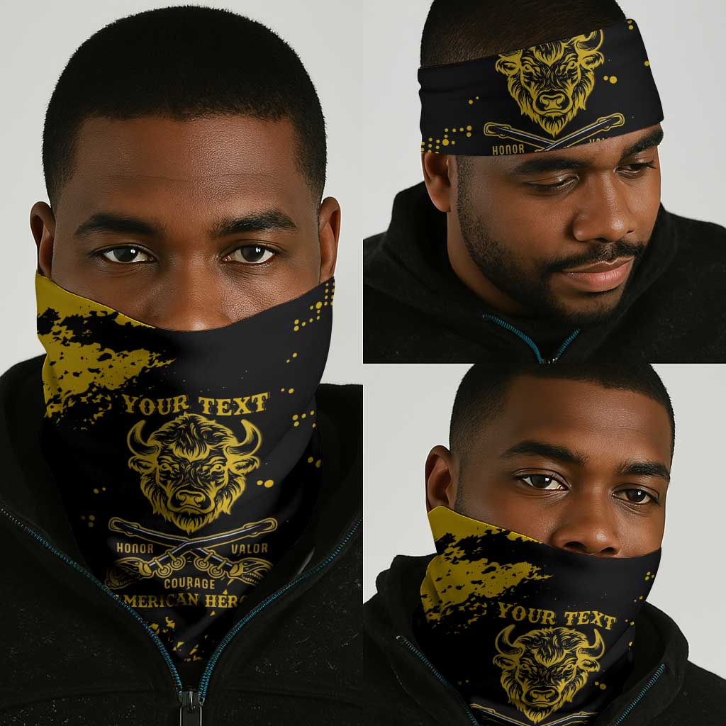 Personalized African-American Heroes Neck Gaiter Bison Buffalo Soldiers - Black Grunge Style LT15