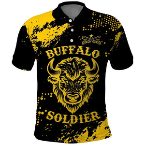 Personalized African-American Heroes Polo Shirt Bison Buffalo Soldiers - Black Grunge Style - African Pride