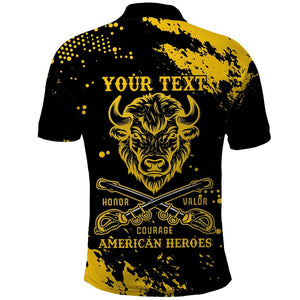 Personalized African-American Heroes Polo Shirt Bison Buffalo Soldiers - Black Grunge Style - African Pride
