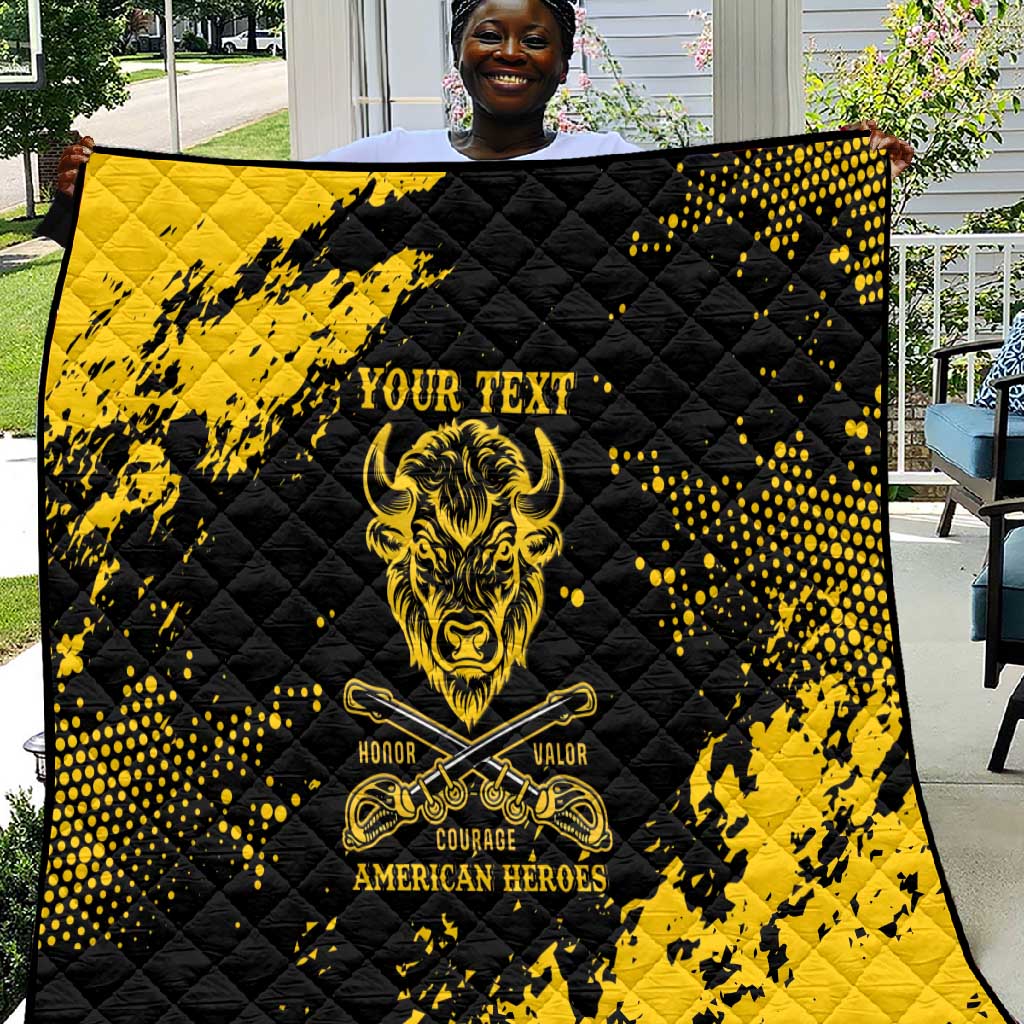 Personalized African-American Heroes Quilt Bison Buffalo Soldiers - Black Grunge Style - African Pride