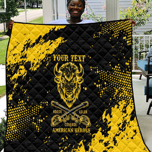 Personalized African-American Heroes Quilt Bison Buffalo Soldiers - Black Grunge Style - African Pride