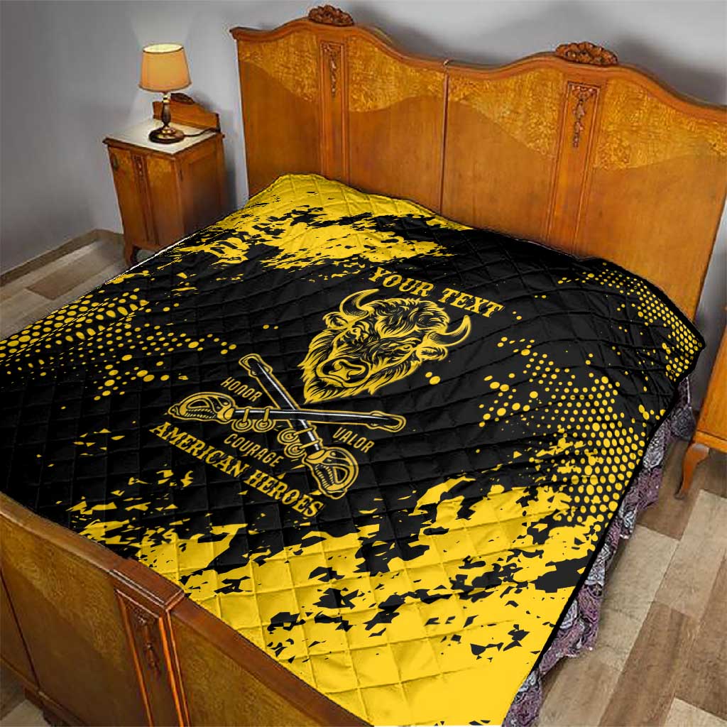 Personalized African-American Heroes Quilt Bison Buffalo Soldiers - Black Grunge Style - African Pride