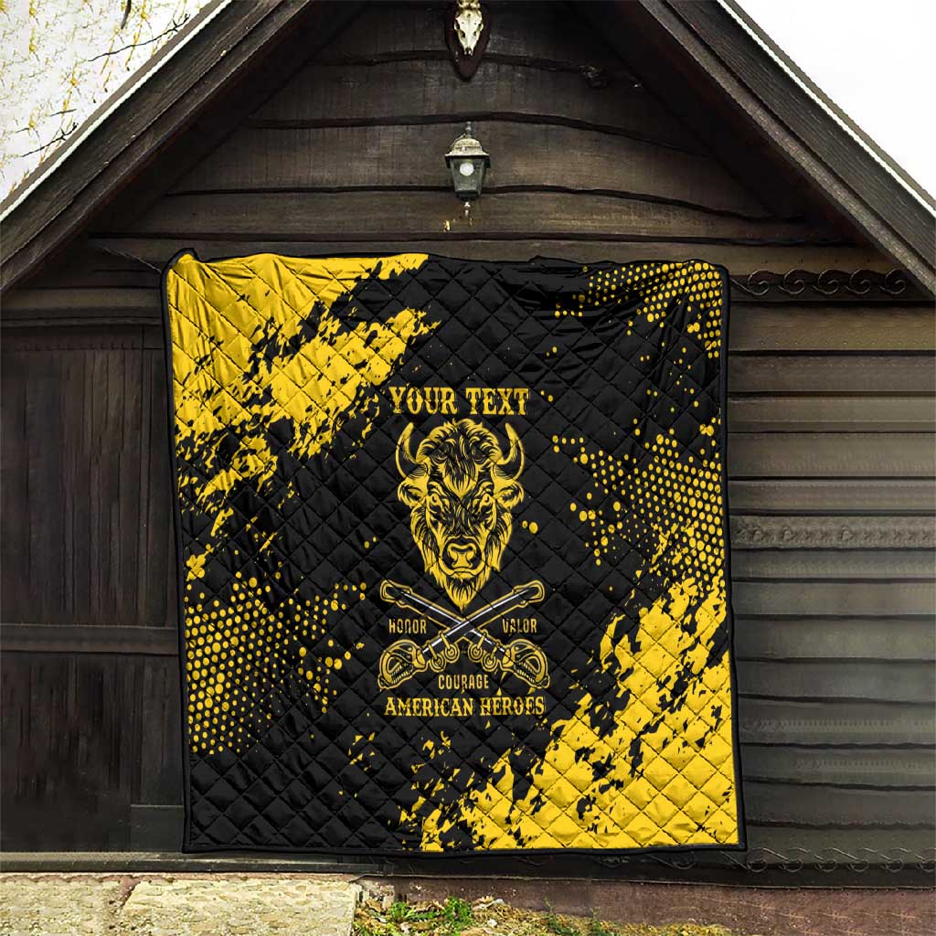 Personalized African-American Heroes Quilt Bison Buffalo Soldiers - Black Grunge Style - African Pride