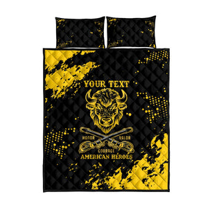 Personalized African-American Heroes Quilt Bed Set Bison Buffalo Soldiers - Black Grunge Style - African Pride