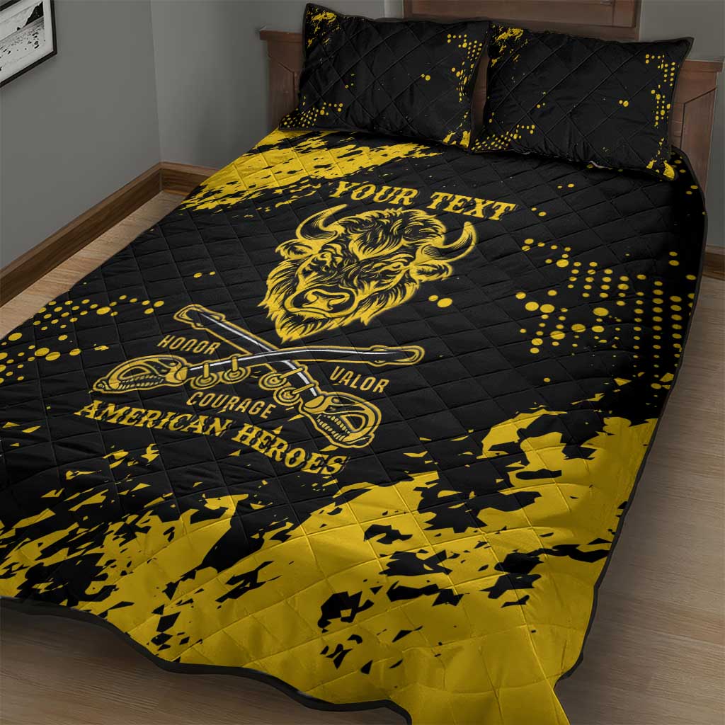 Personalized African-American Heroes Quilt Bed Set Bison Buffalo Soldiers - Black Grunge Style - African Pride