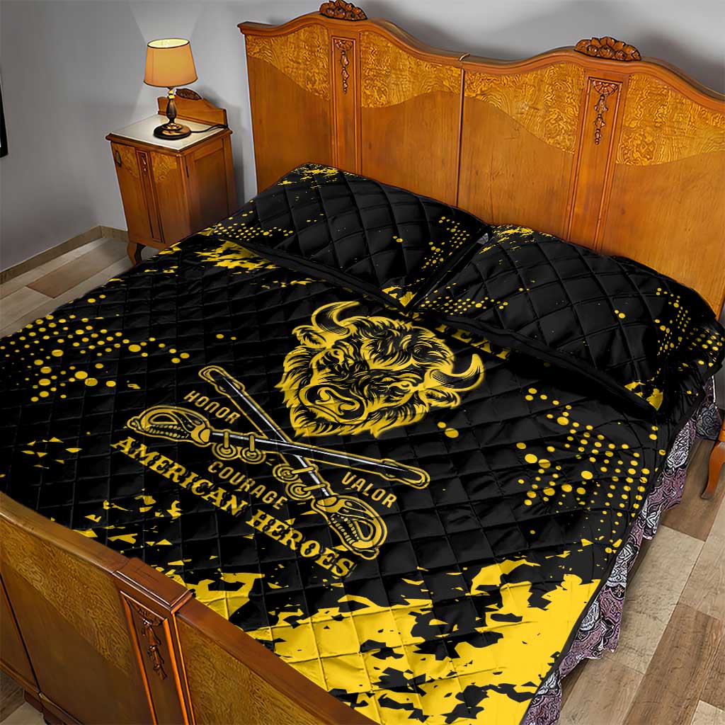 Personalized African-American Heroes Quilt Bed Set Bison Buffalo Soldiers - Black Grunge Style - African Pride