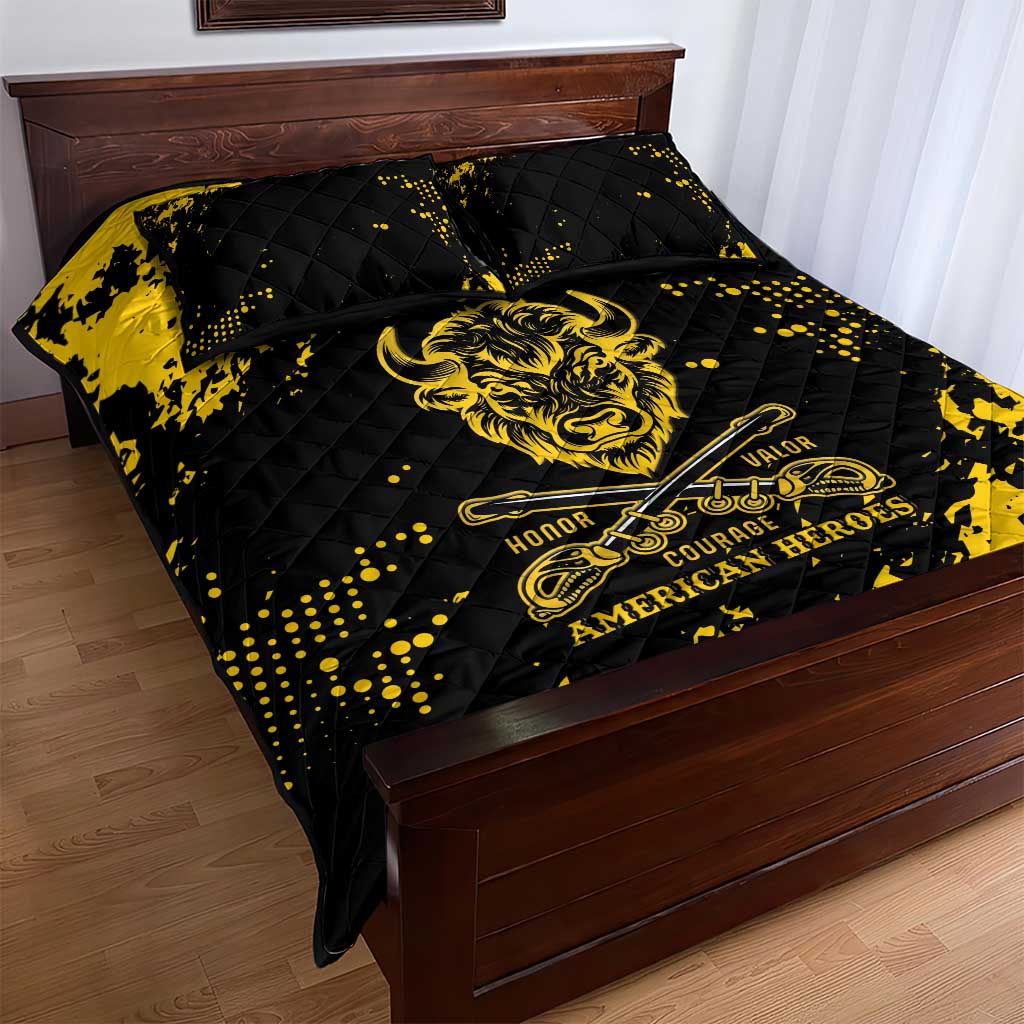 Personalized African-American Heroes Quilt Bed Set Bison Buffalo Soldiers - Black Grunge Style - African Pride