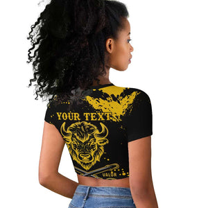 Personalized African-American Heroes Raglan Cropped T shirt Bison Buffalo Soldiers - Black Grunge Style - African Pride