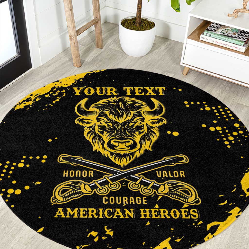 Personalized African-American Heroes Round Carpet Bison Buffalo Soldiers - Black Grunge Style - African Pride