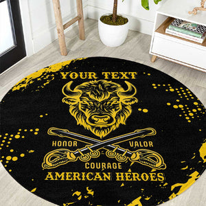 Personalized African-American Heroes Round Carpet Bison Buffalo Soldiers - Black Grunge Style - African Pride