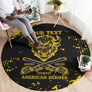 Personalized African-American Heroes Round Carpet Bison Buffalo Soldiers - Black Grunge Style - African Pride