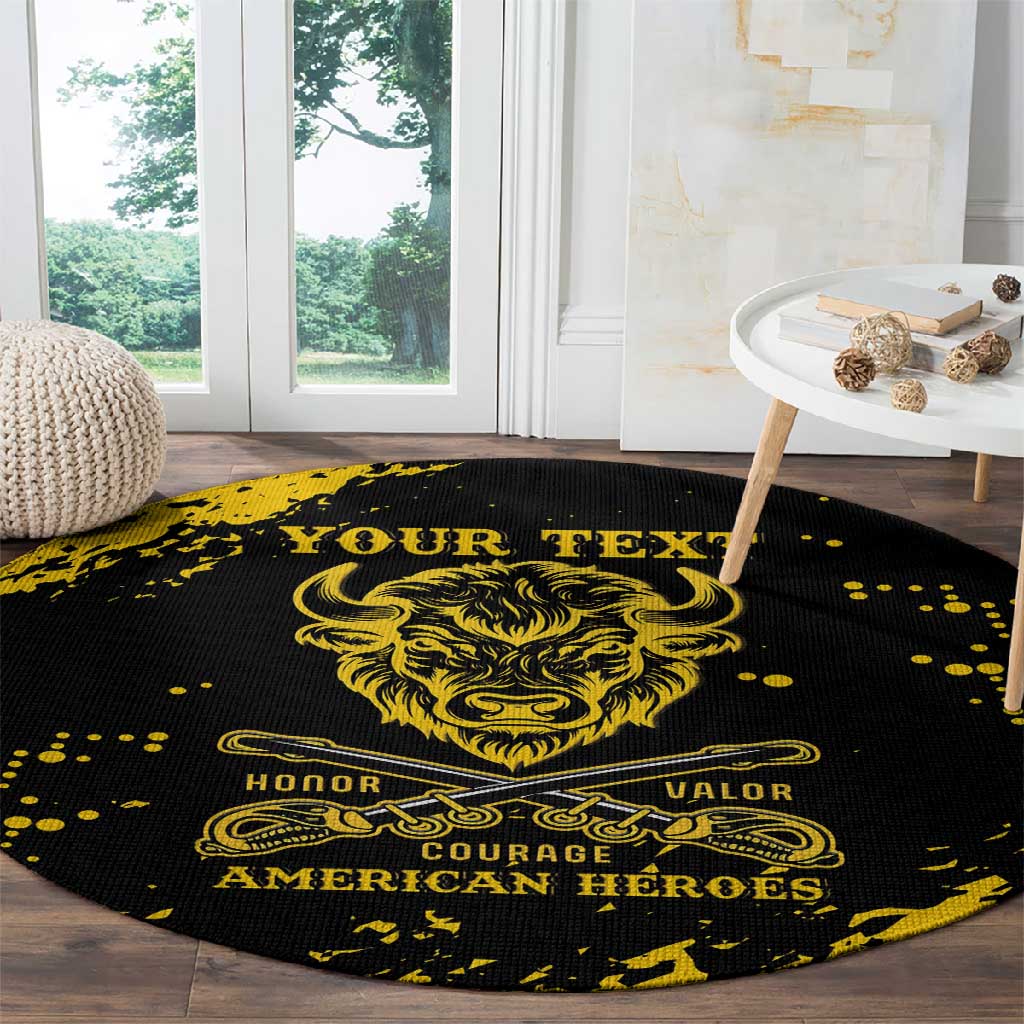 Personalized African-American Heroes Round Carpet Bison Buffalo Soldiers - Black Grunge Style - African Pride