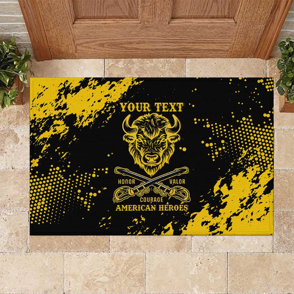 Personalized African-American Heroes Rubber Doormat Bison Buffalo Soldiers - Black Grunge Style - African Pride