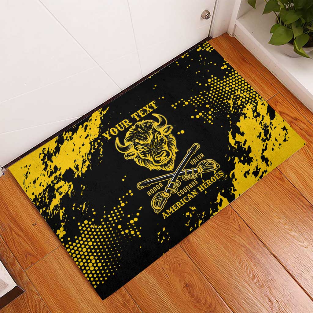 Personalized African-American Heroes Rubber Doormat Bison Buffalo Soldiers - Black Grunge Style - African Pride
