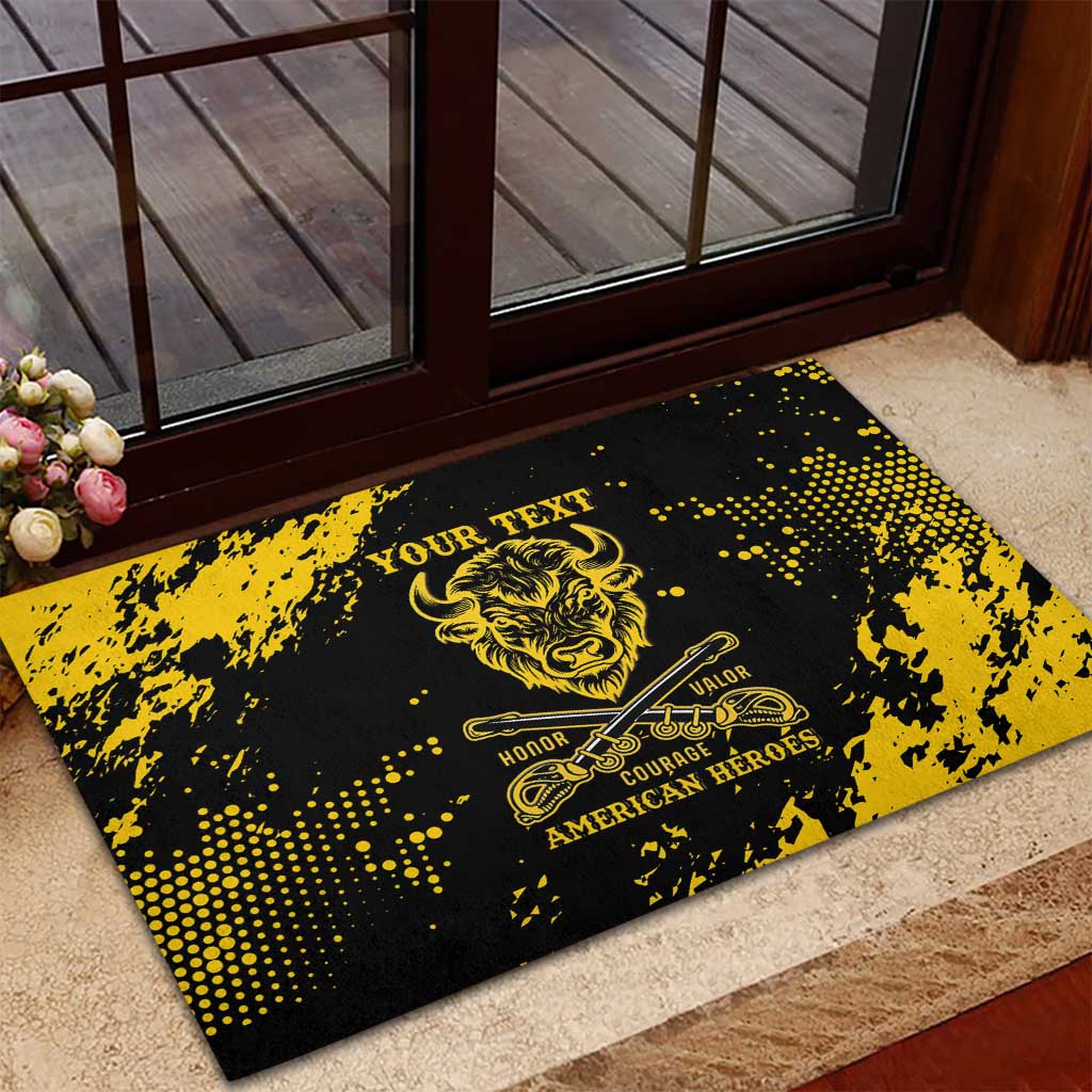 Personalized African-American Heroes Rubber Doormat Bison Buffalo Soldiers - Black Grunge Style - African Pride