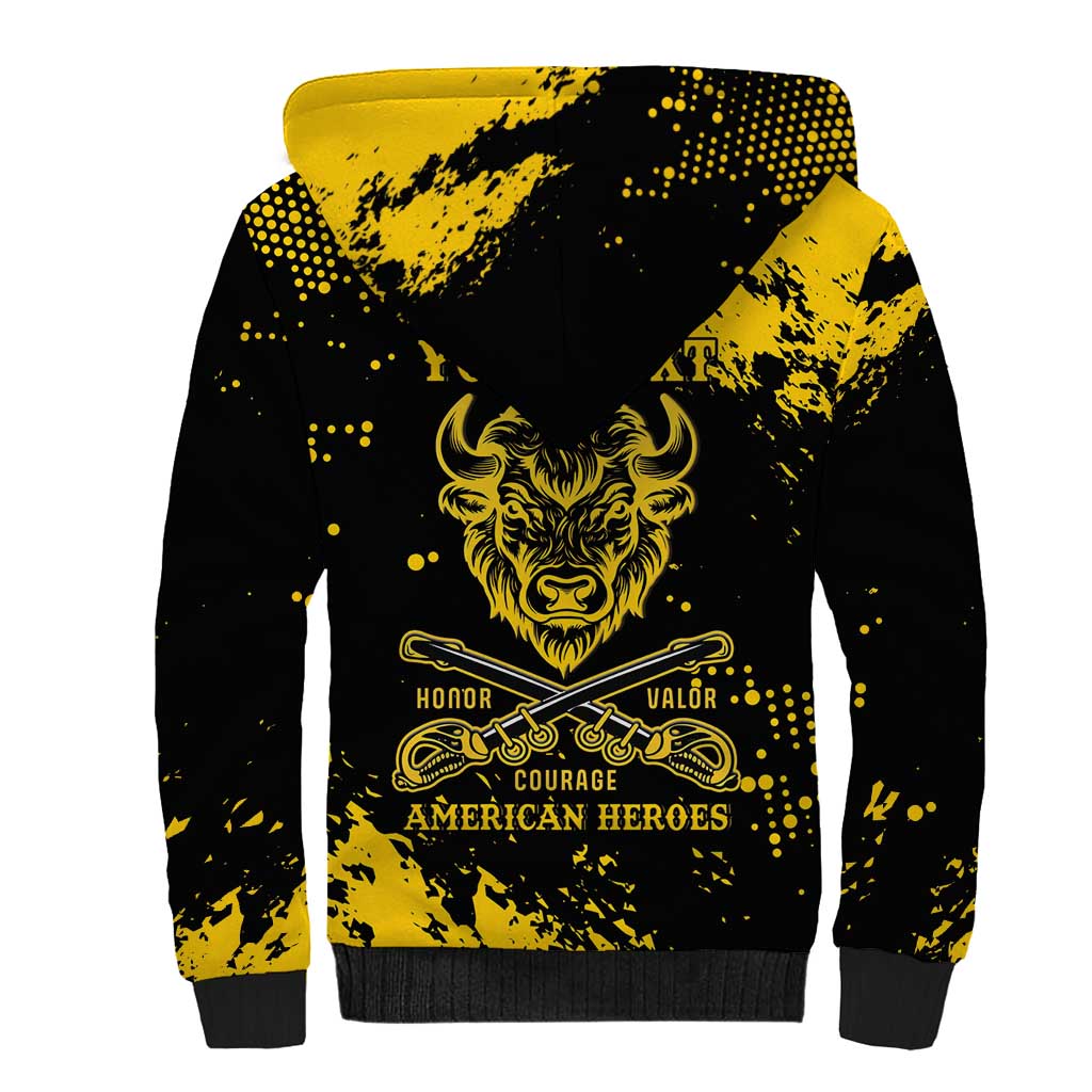 Personalized African-American Heroes Sherpa Hoodie Bison Buffalo Soldiers - Black Grunge Style - African Pride