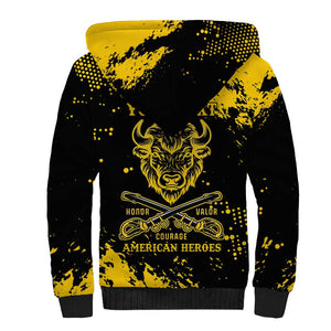 Personalized African-American Heroes Sherpa Hoodie Bison Buffalo Soldiers - Black Grunge Style - African Pride