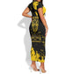 Personalized African-American Heroes Short Sleeve Bodycon Dress Bison Buffalo Soldiers - Black Grunge Style - African Pride