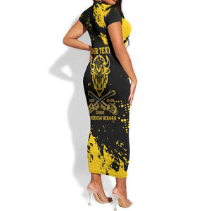 Personalized African-American Heroes Short Sleeve Bodycon Dress Bison Buffalo Soldiers - Black Grunge Style - African Pride