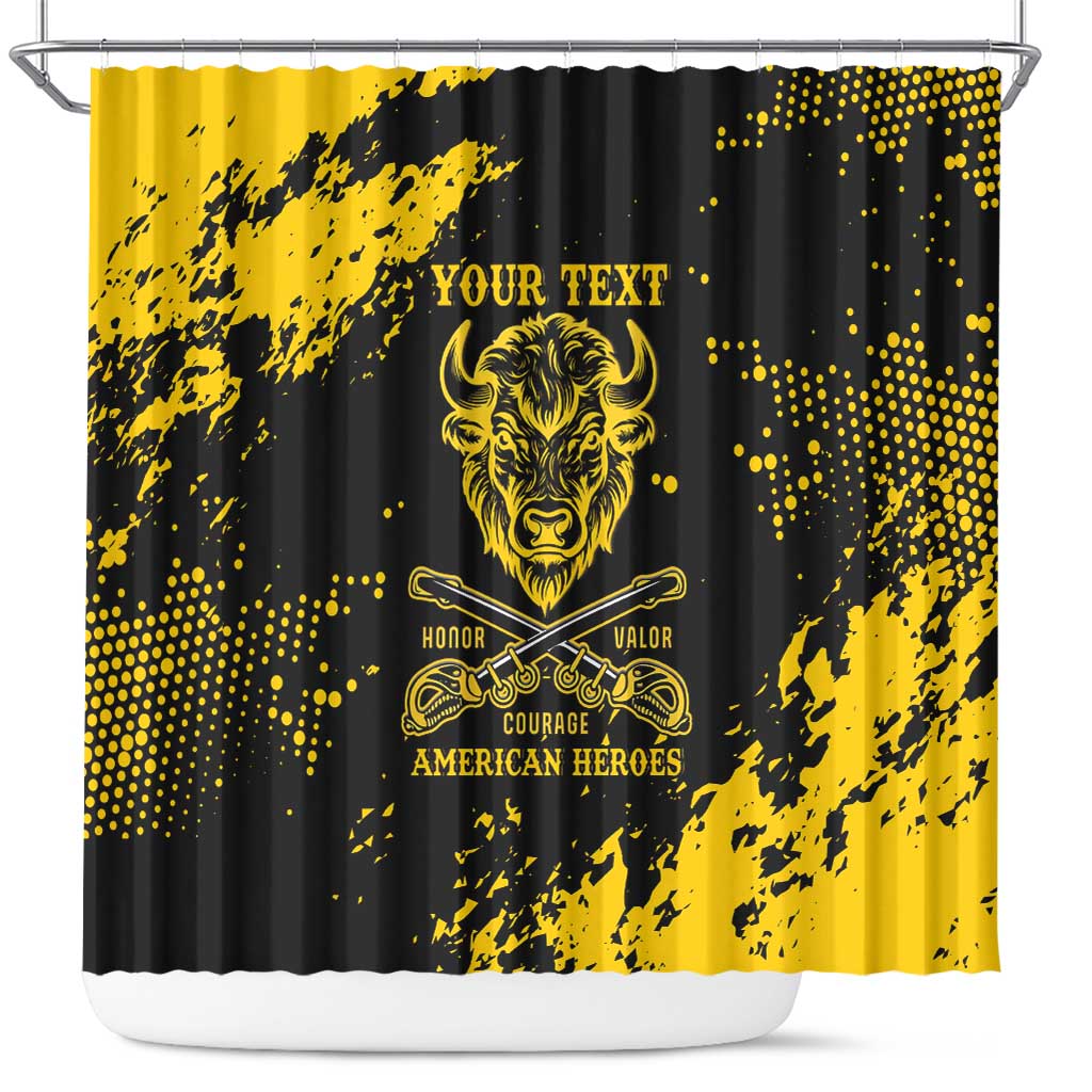 Personalized African-American Heroes Shower Curtain Bison Buffalo Soldiers - Black Grunge Style - African Pride