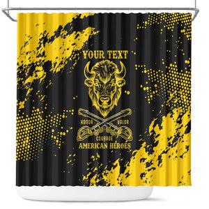 Personalized African-American Heroes Shower Curtain Bison Buffalo Soldiers - Black Grunge Style - African Pride