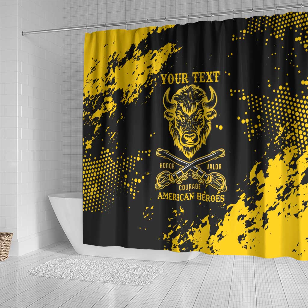 Personalized African-American Heroes Shower Curtain Bison Buffalo Soldiers - Black Grunge Style - African Pride