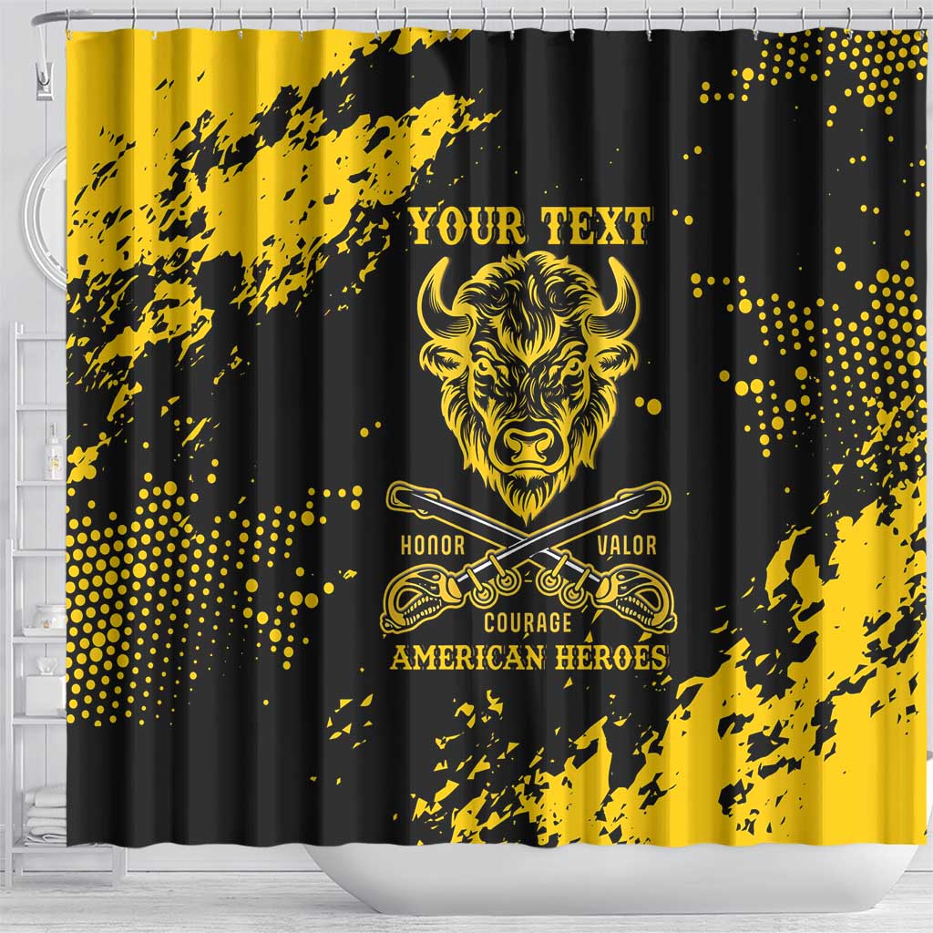Personalized African-American Heroes Shower Curtain Bison Buffalo Soldiers - Black Grunge Style - African Pride