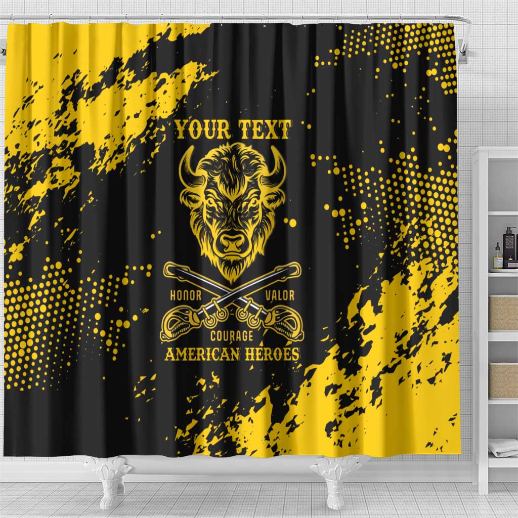 Personalized African-American Heroes Shower Curtain Bison Buffalo Soldiers - Black Grunge Style - African Pride