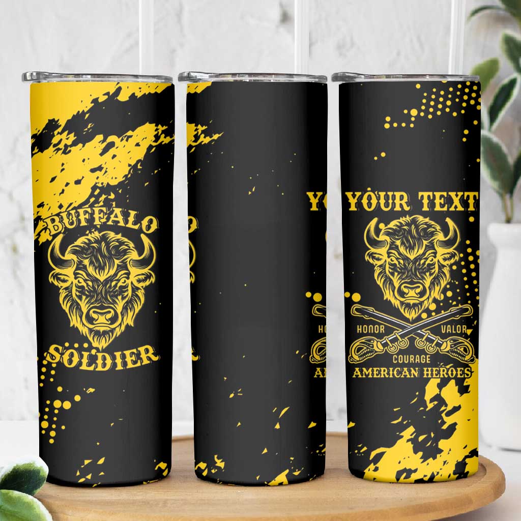 Personalized African-American Heroes Skinny Tumbler Bison Buffalo Soldiers - Black Grunge Style - African Pride