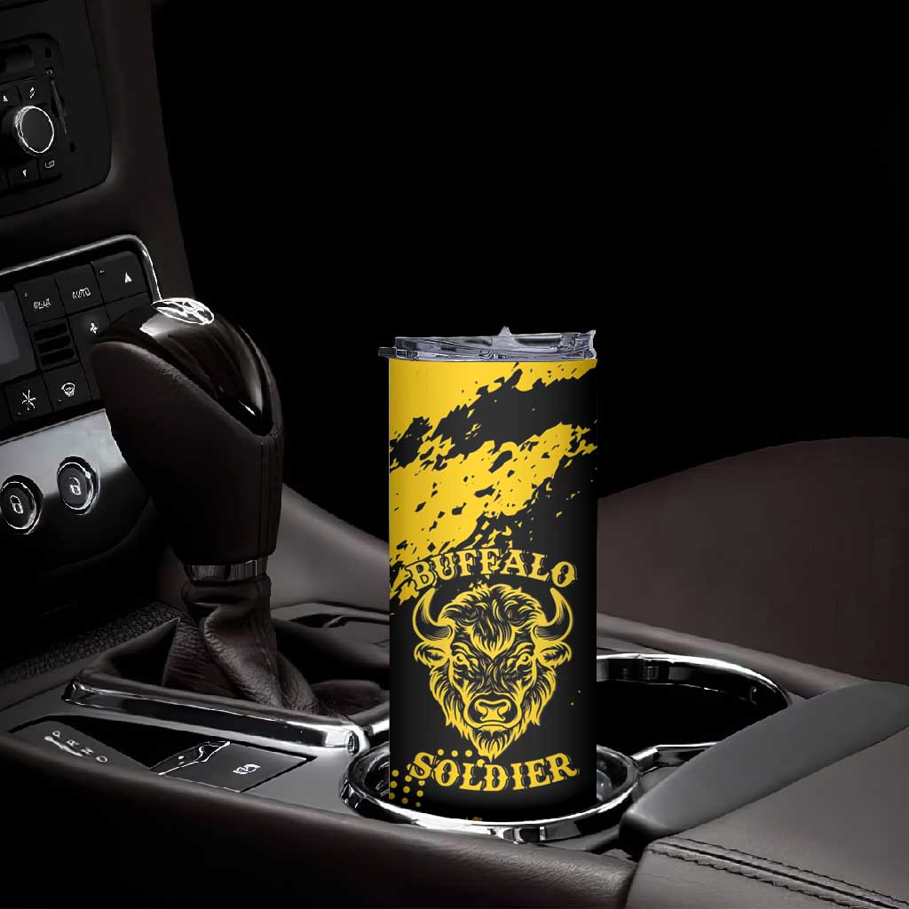 Personalized African-American Heroes Skinny Tumbler Bison Buffalo Soldiers - Black Grunge Style - African Pride