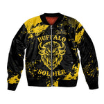 Personalized African-American Heroes Sleeve Zip Bomber Jacket Bison Buffalo Soldiers - Black Grunge Style - African Pride