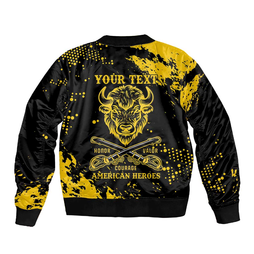 Personalized African-American Heroes Sleeve Zip Bomber Jacket Bison Buffalo Soldiers - Black Grunge Style - African Pride