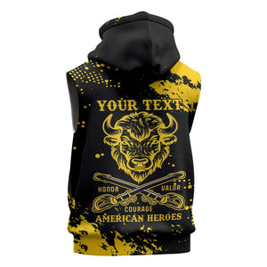 Personalized African-American Heroes Sleeveless Hoodie Bison Buffalo Soldiers - Black Grunge Style - African Pride