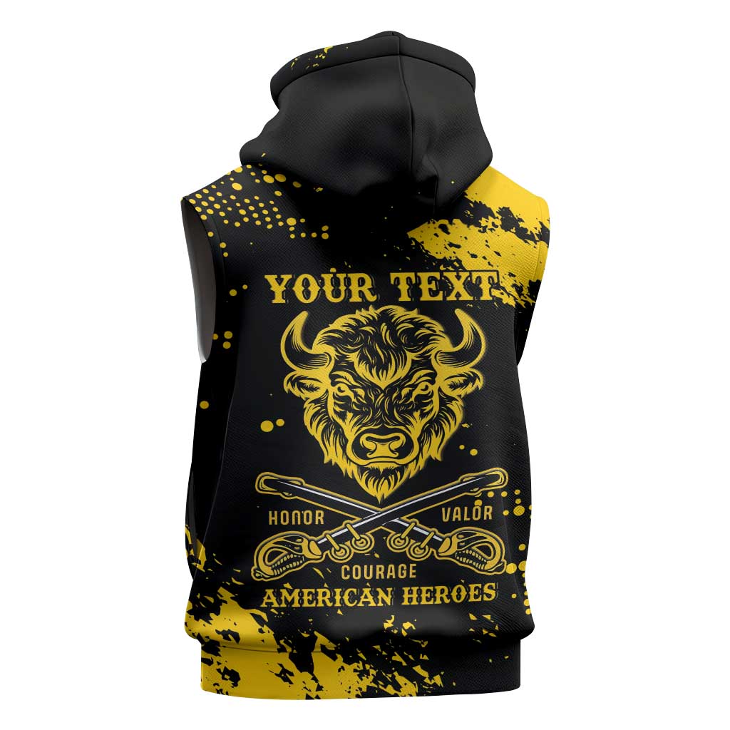 Personalized African-American Heroes Sleeveless Zip Hoodie Bison Buffalo Soldiers - Black Grunge Style - African Pride