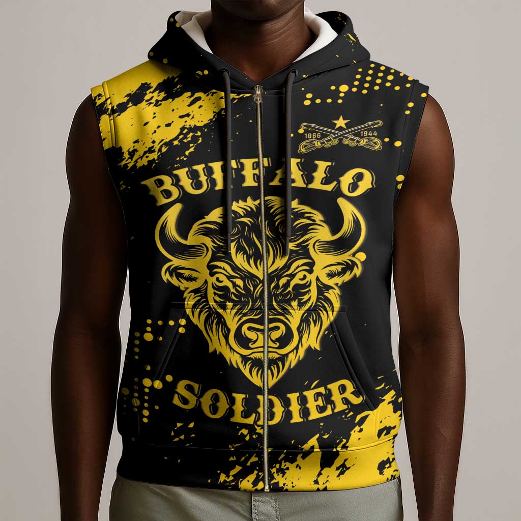 Personalized African-American Heroes Sleeveless Zip Hoodie Bison Buffalo Soldiers - Black Grunge Style - African Pride