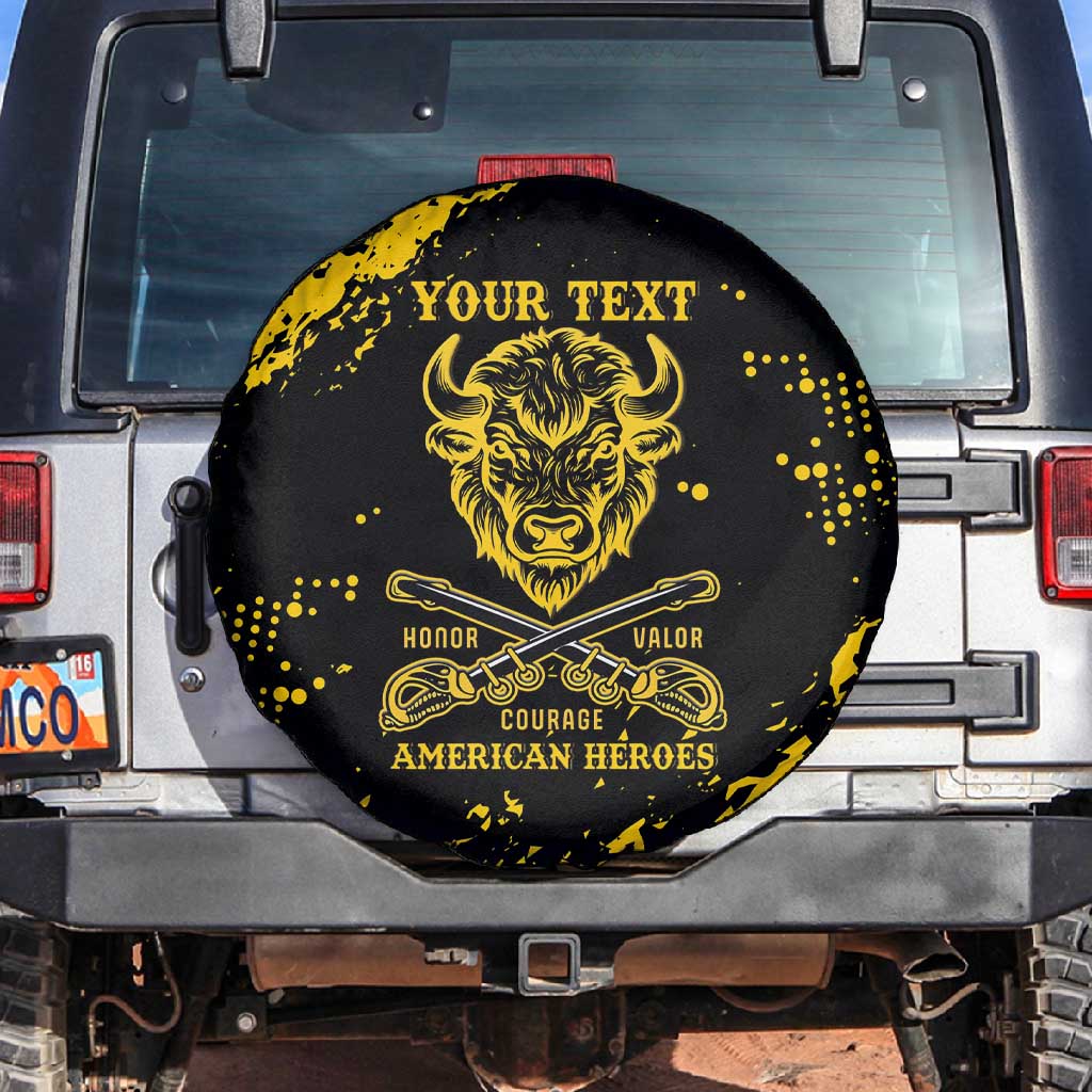 Personalized African-American Heroes Spare Tire Cover Bison Buffalo Soldiers - Black Grunge Style - African Pride
