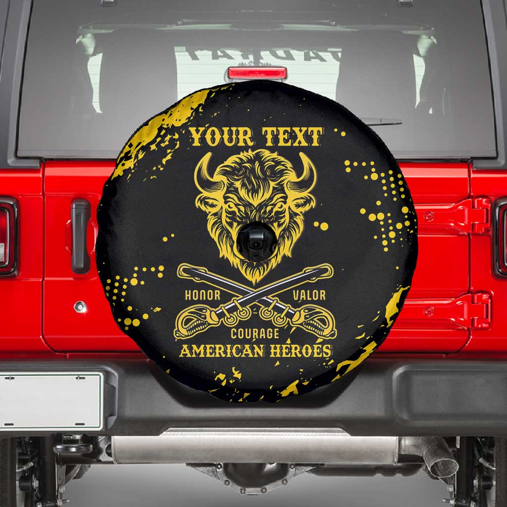 Personalized African-American Heroes Spare Tire Cover Bison Buffalo Soldiers - Black Grunge Style - African Pride
