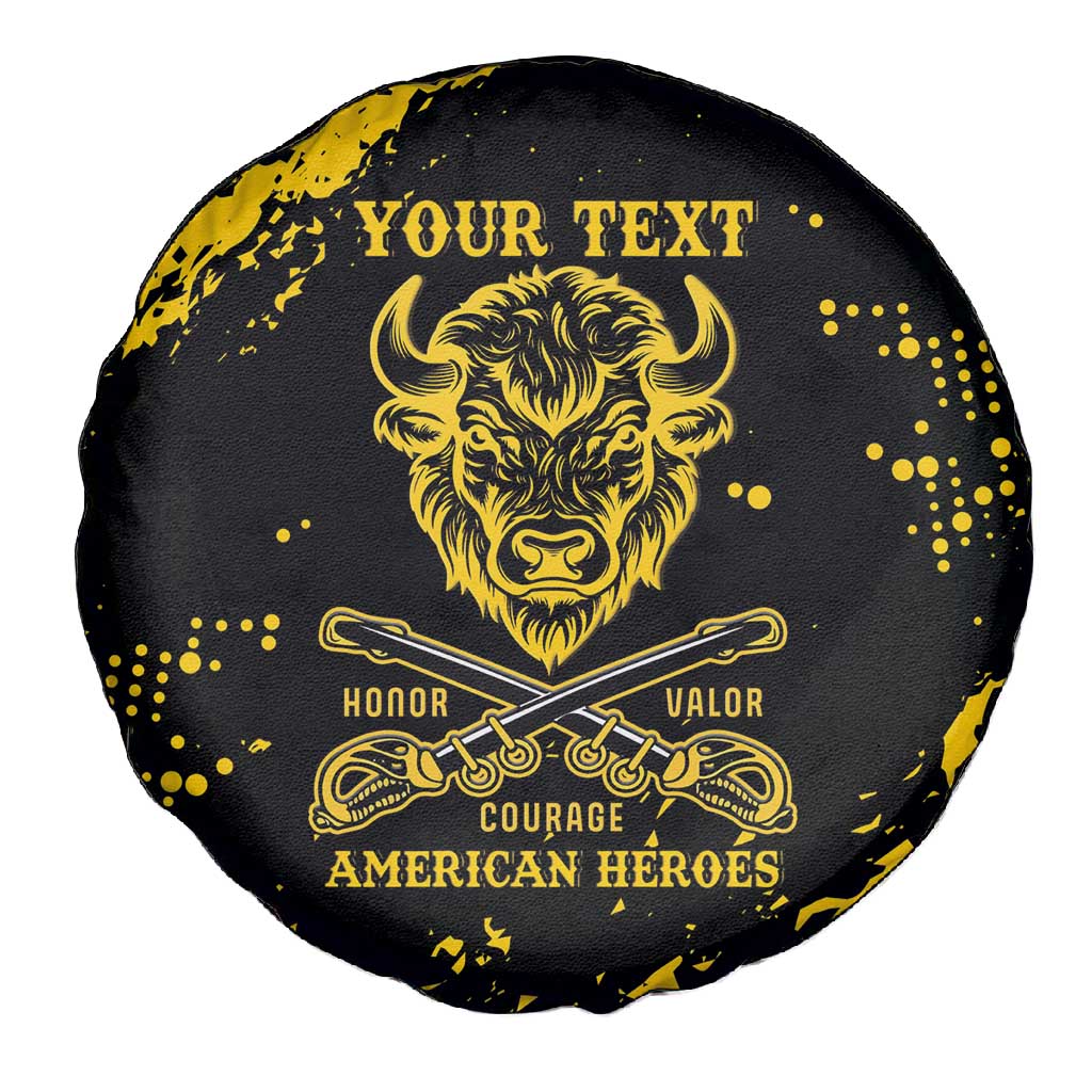 Personalized African-American Heroes Spare Tire Cover Bison Buffalo Soldiers - Black Grunge Style - African Pride