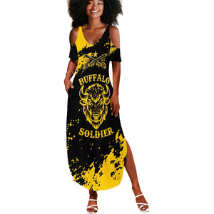 Personalized African-American Heroes Summer Maxi Dress Bison Buffalo Soldiers - Black Grunge Style - African Pride