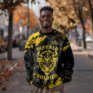Personalized African-American Heroes Sweatshirt Bison Buffalo Soldiers - Black Grunge Style - African Pride