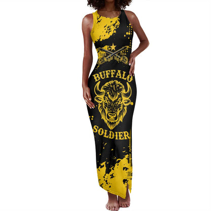 Personalized African-American Heroes Tank Maxi Dress Bison Buffalo Soldiers - Black Grunge Style - African Pride