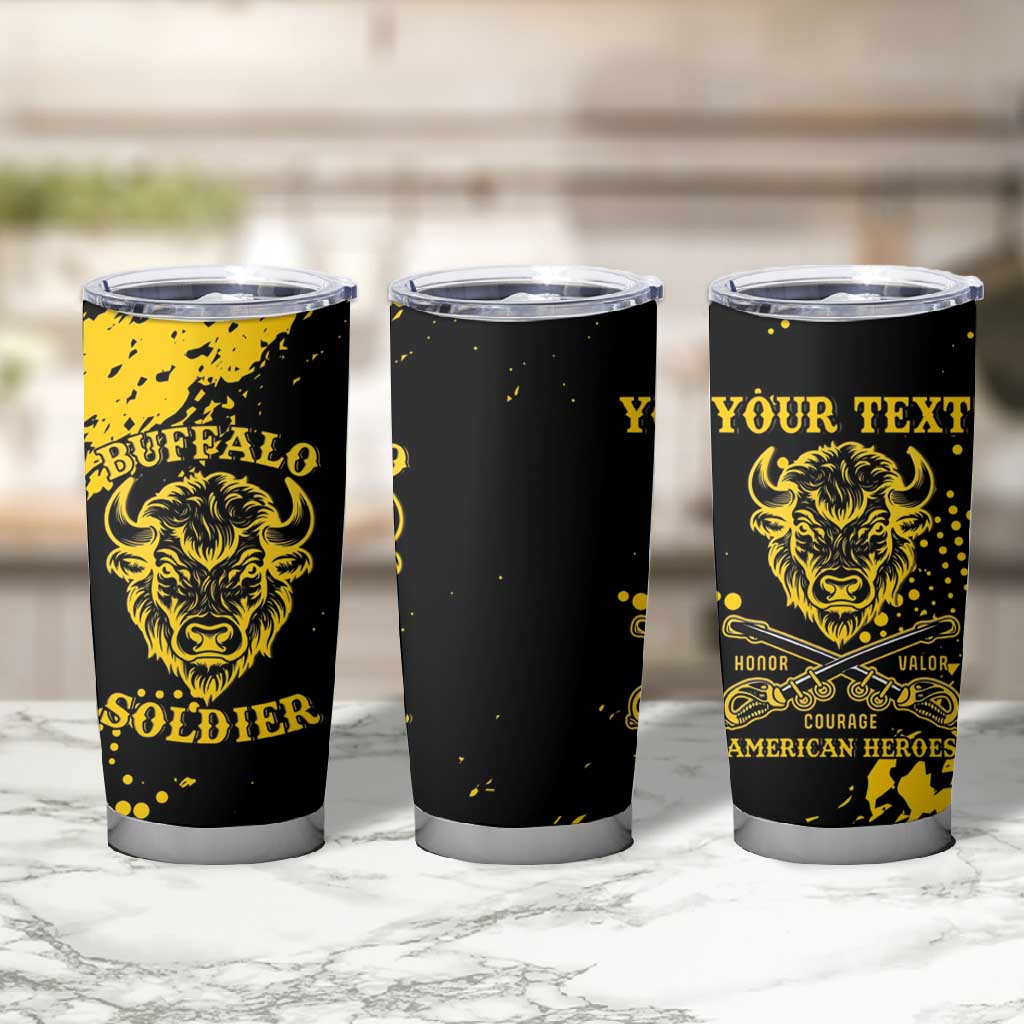 Personalized African-American Heroes Tumbler Cup Bison Buffalo Soldiers - Black Grunge Style - African Pride