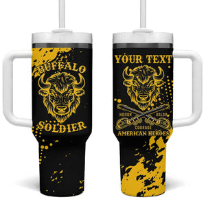 Personalized African-American Heroes Tumbler With Handle Bison Buffalo Soldiers - Black Grunge Style - African Pride