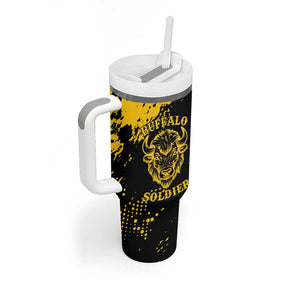 Personalized African-American Heroes Tumbler With Handle Bison Buffalo Soldiers - Black Grunge Style - African Pride