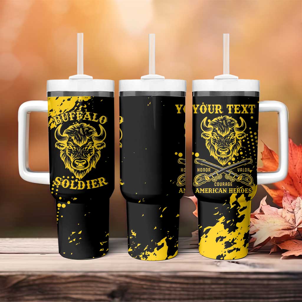Personalized African-American Heroes Tumbler With Handle Bison Buffalo Soldiers - Black Grunge Style - African Pride