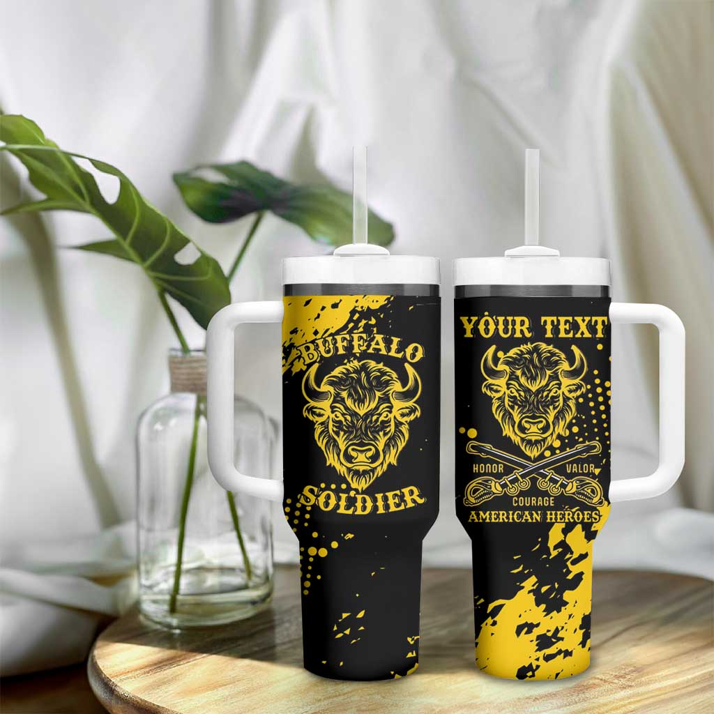 Personalized African-American Heroes Tumbler With Handle Bison Buffalo Soldiers - Black Grunge Style - African Pride