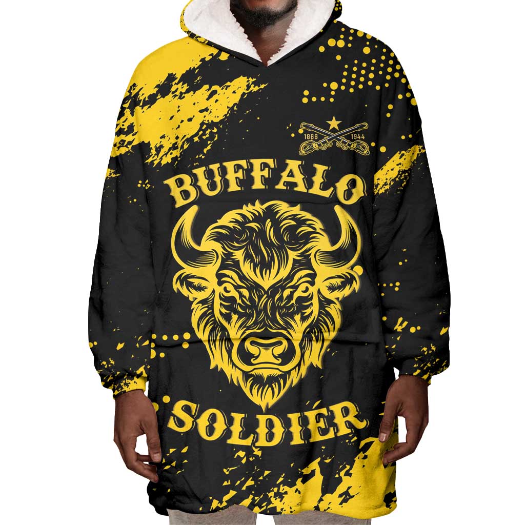 Personalized African-American Heroes Wearable Blanket Hoodie Bison Buffalo Soldiers - Black Grunge Style - African Pride